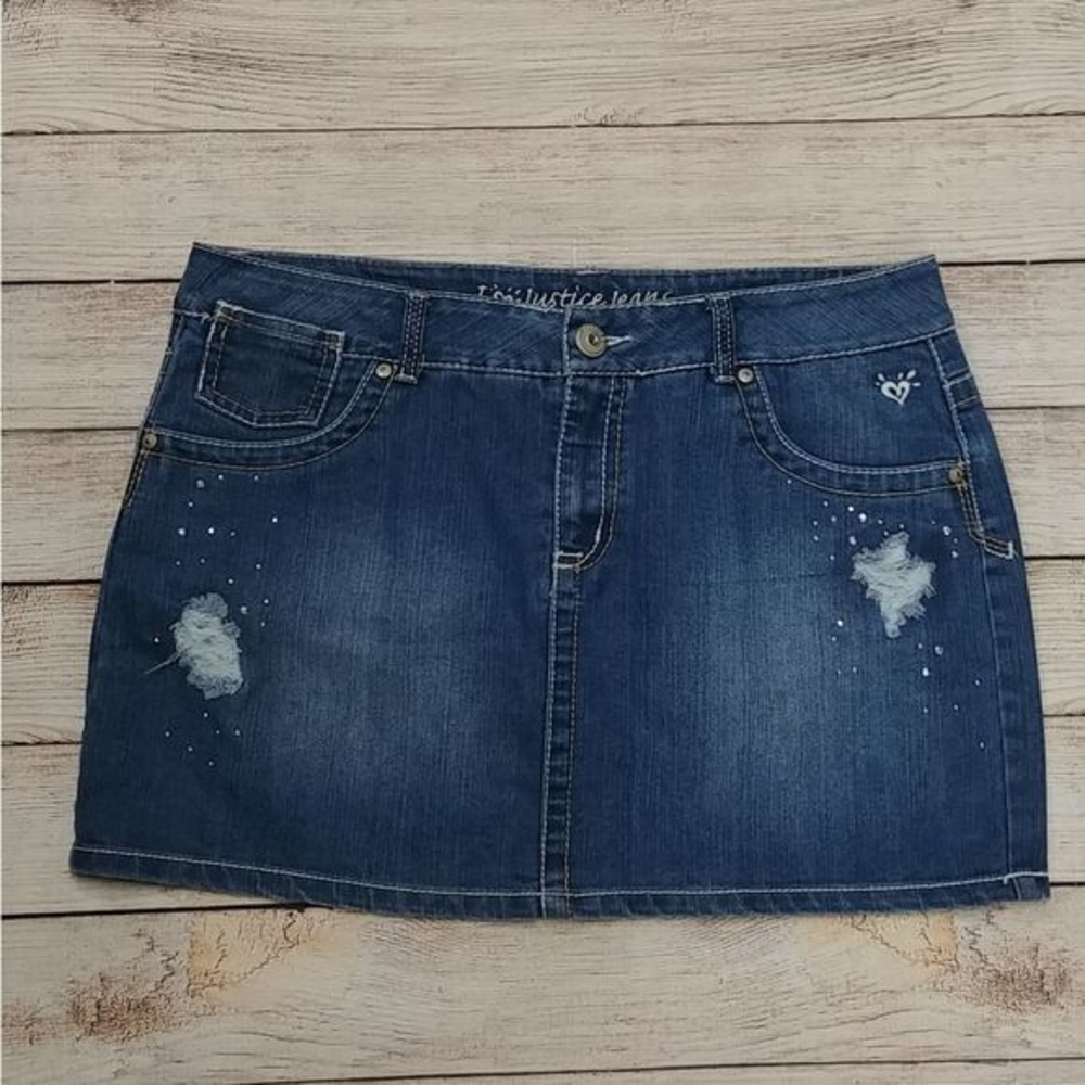 Justice Rhinestone Jean‎ Skirt Skort 16 1/2